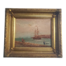 Oil on canvas signed Barton marine in gilded frame