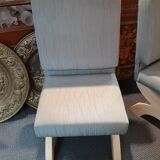 Pair of minimalist white and blue armchairs
