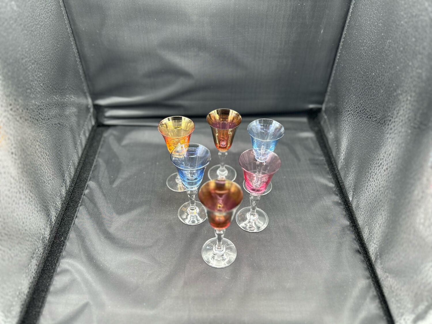 6 crystal coloured liquor glasses