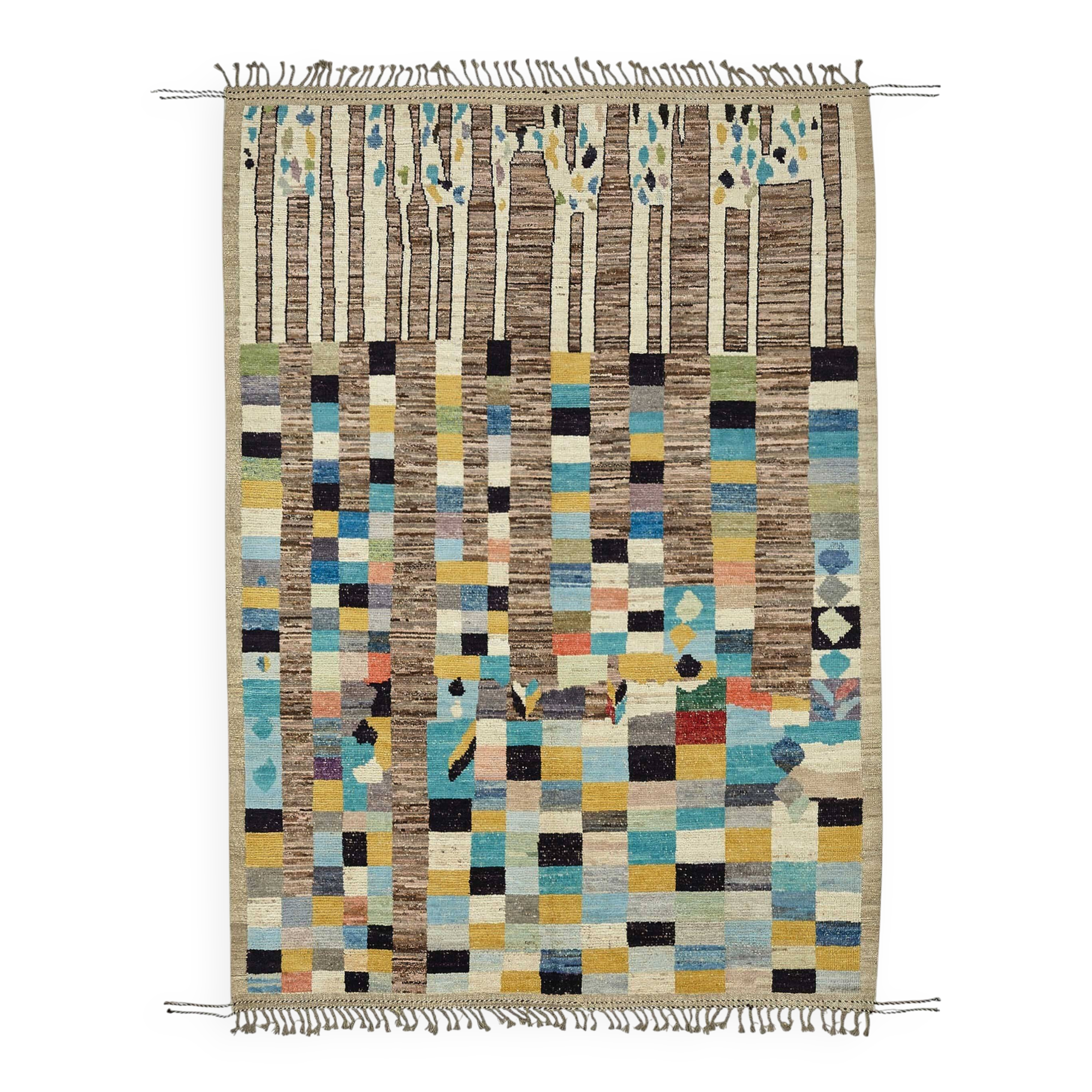 Handwoven Tribal One of a Kind 201 cm x 297 cm Multicolor Wool Carpet