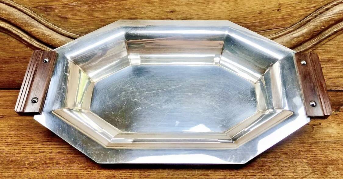 Bannette basket bread basket Art Deco silver metal Rosewood Christofle Alfenide