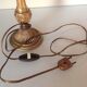 Empire style hot water bottle lamp with fabric lampshade / vintage 50-60s