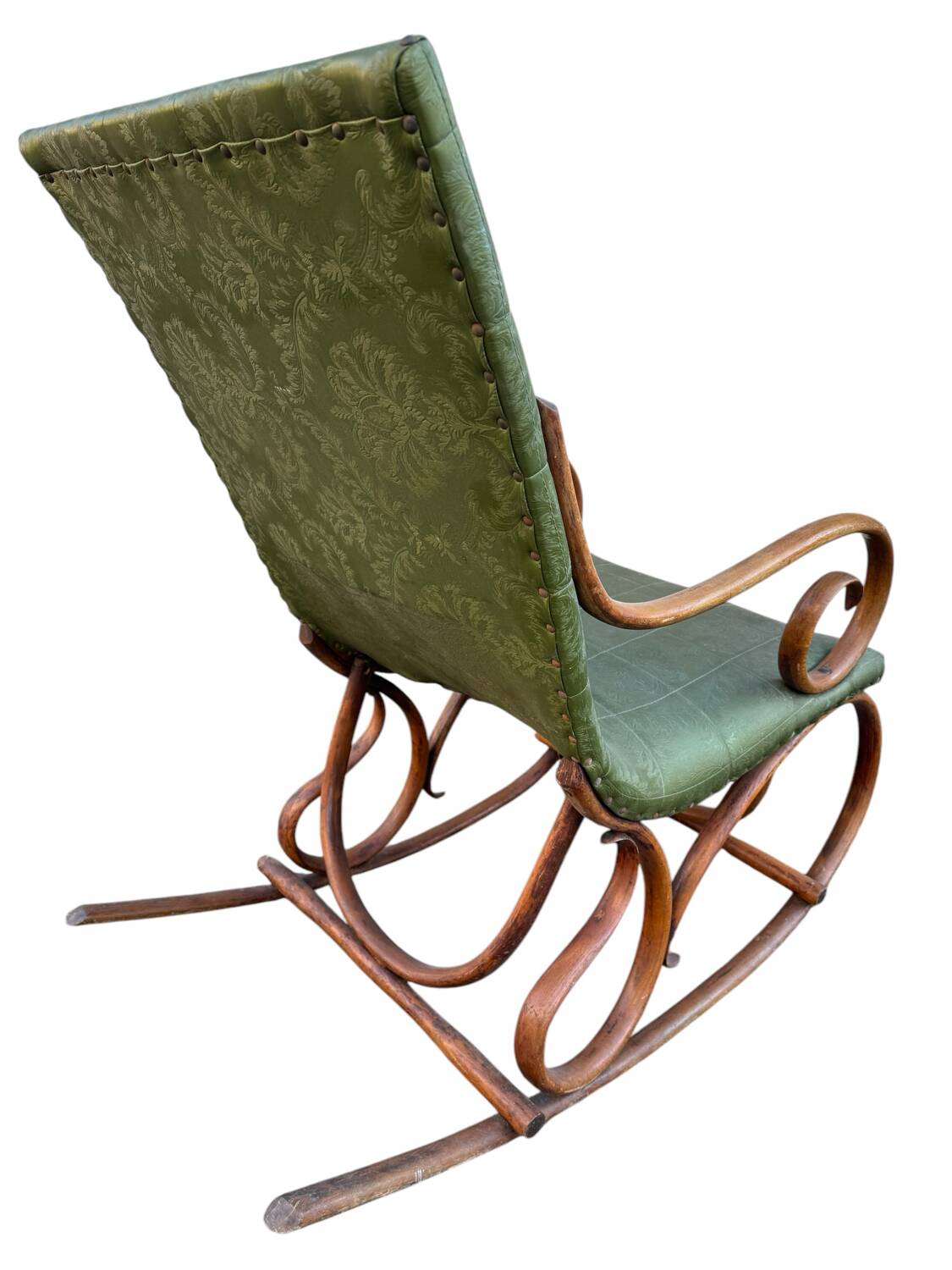 Set of 2 thonet style rocking chairs in green leatherette