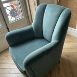 lot pair of signed armchairs with headboard