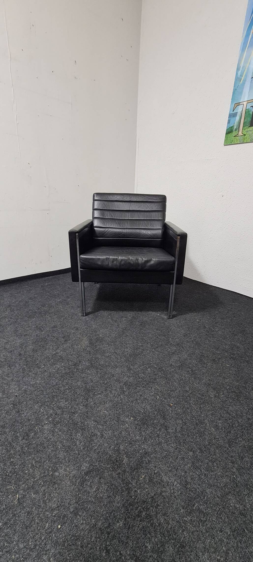 Vintage black leather armchair by Stoll Geroflex