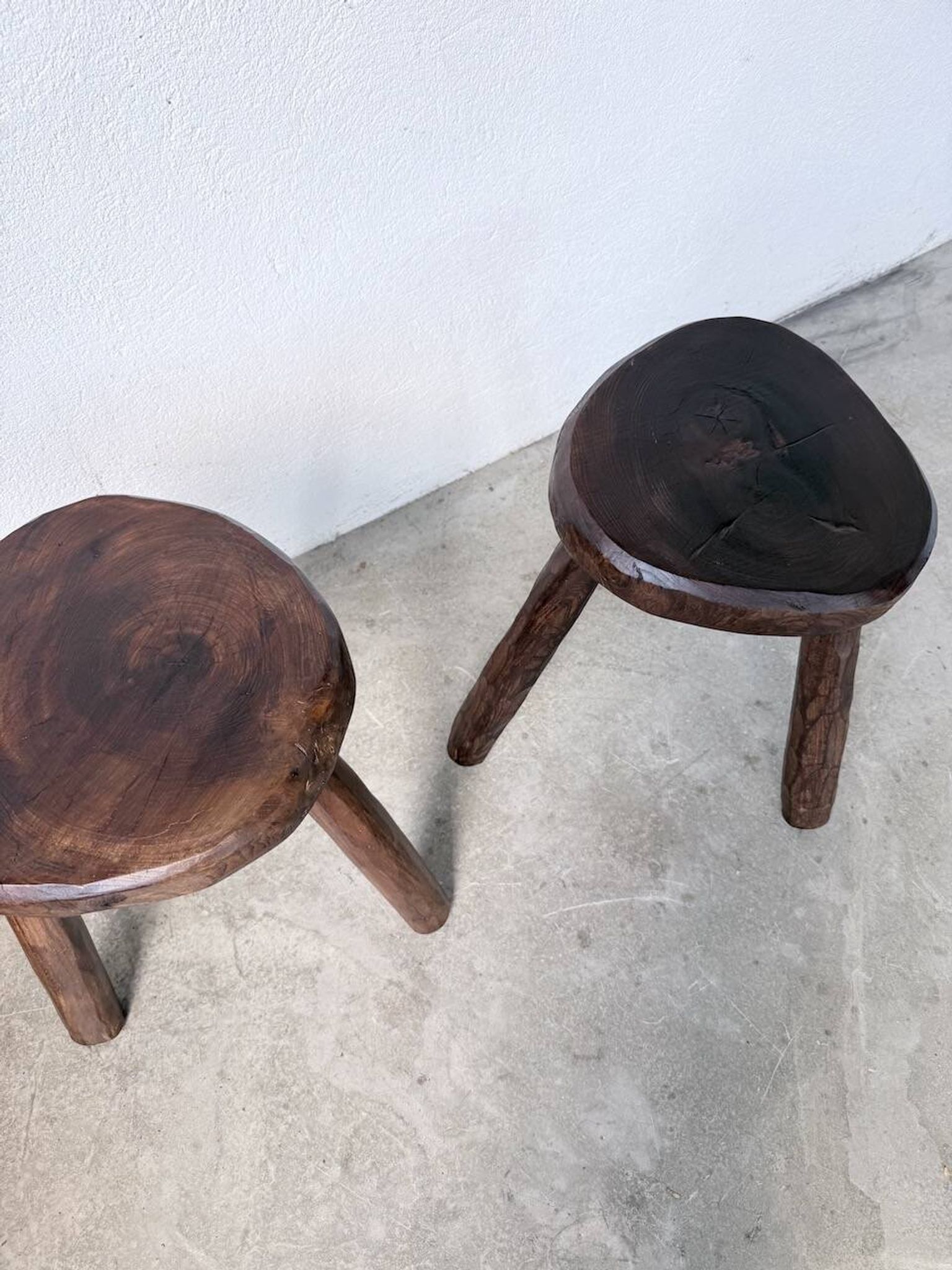 Pair of tripod stools in oak