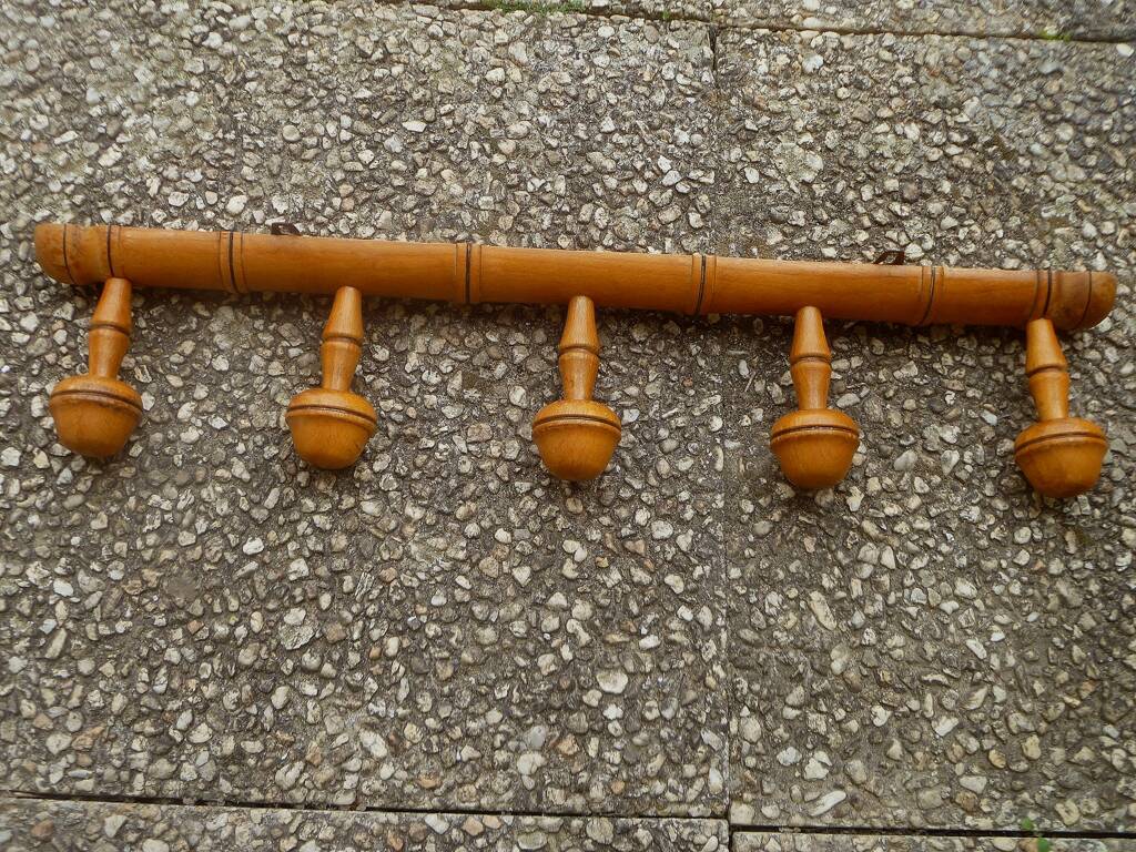 5-stud wooden wall hook, vintage