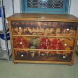 Brown pine chest of drawers with Vespa photo decor, 3 drawers, neo-vintage rustic style.