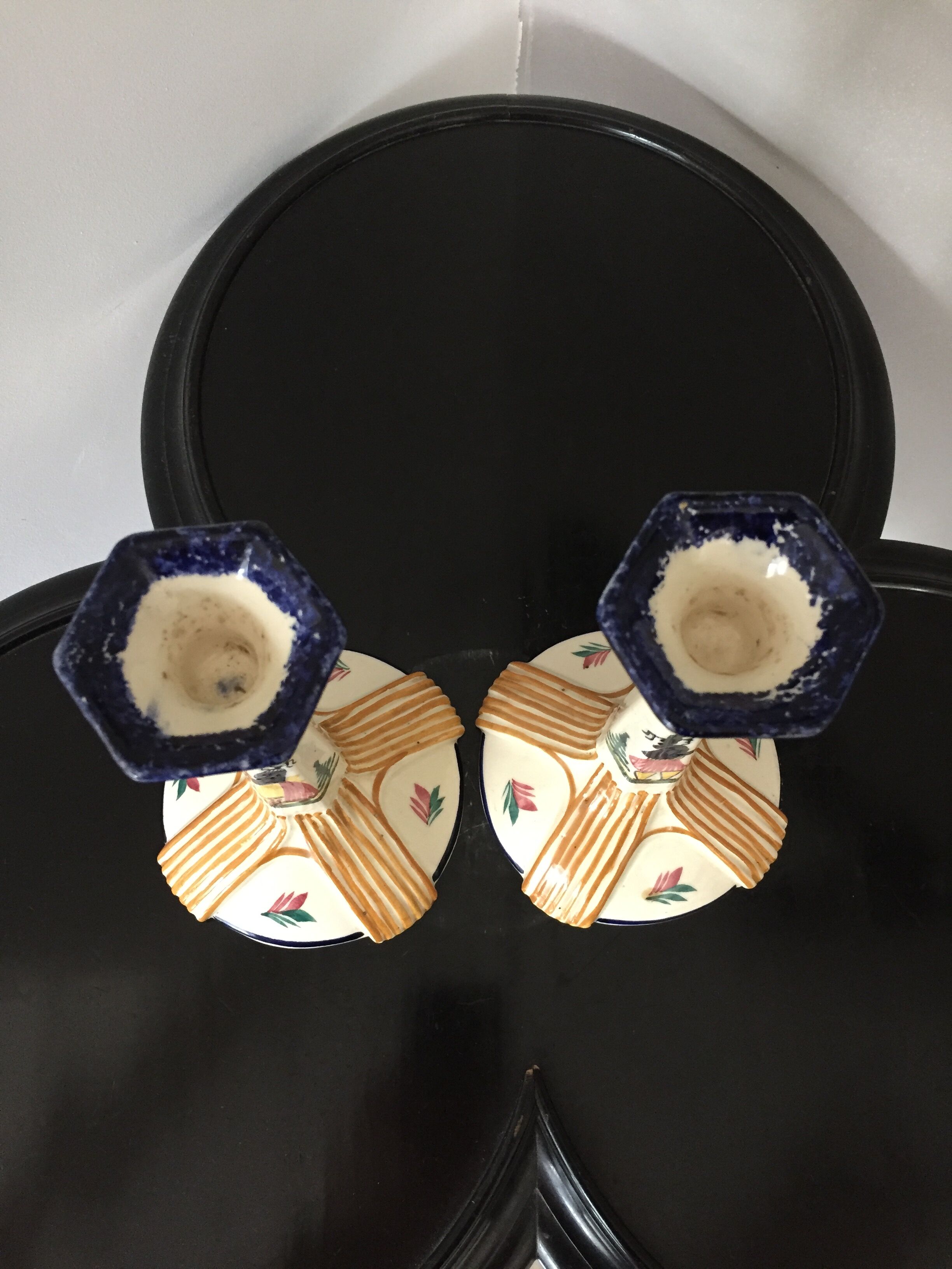 Pair of HB Quimper candle holders