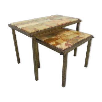 Ensemble de 2 tables d’appoint avec plateau en onyx, mimiset