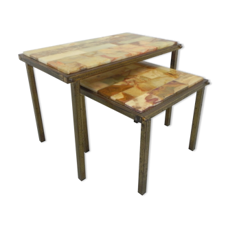 Set of 2 side tables with onyx top, mimiset