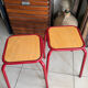 Vintage workshop style stool trio – 2 red & 1 blue