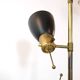 Large 3-light floor lamp in metal, brass and solid wood, 197cm.