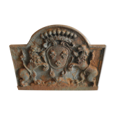 Plaque cheminée fonte xixe old cast iron fireback 19th armoirie lions lys