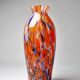 Small antique art deco cobalt orange speckled glass paste vase