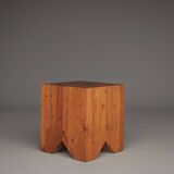 Brutalist solid Teak wood Stool or Side Table. 1990s
