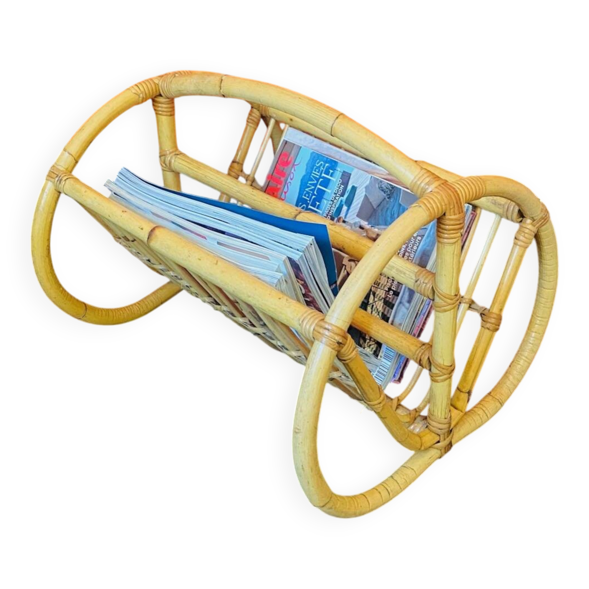 1960s rattan magazine rack