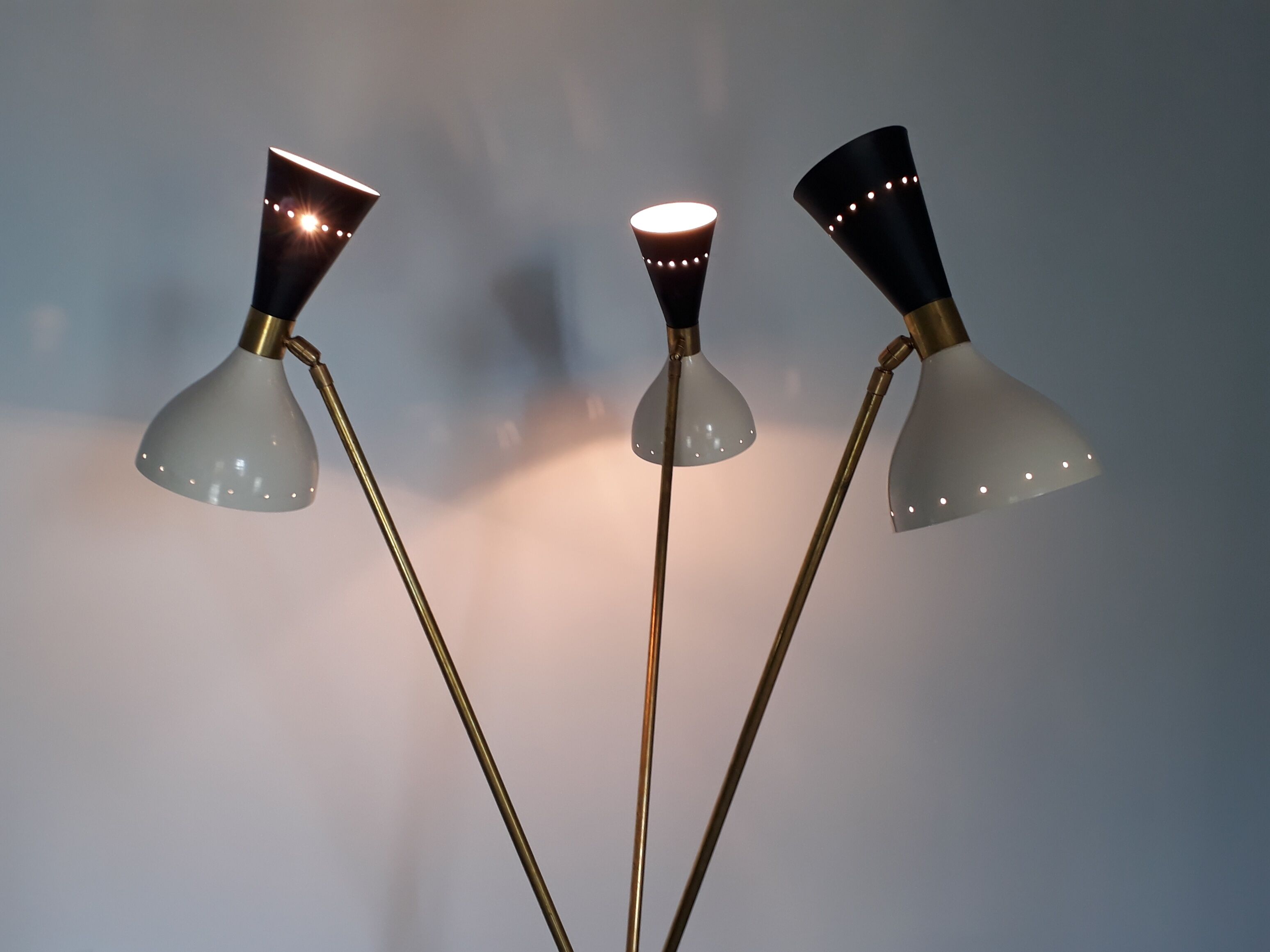 Charleston lamp with 3 two-tone diabolos, Mid-Century 1950s design