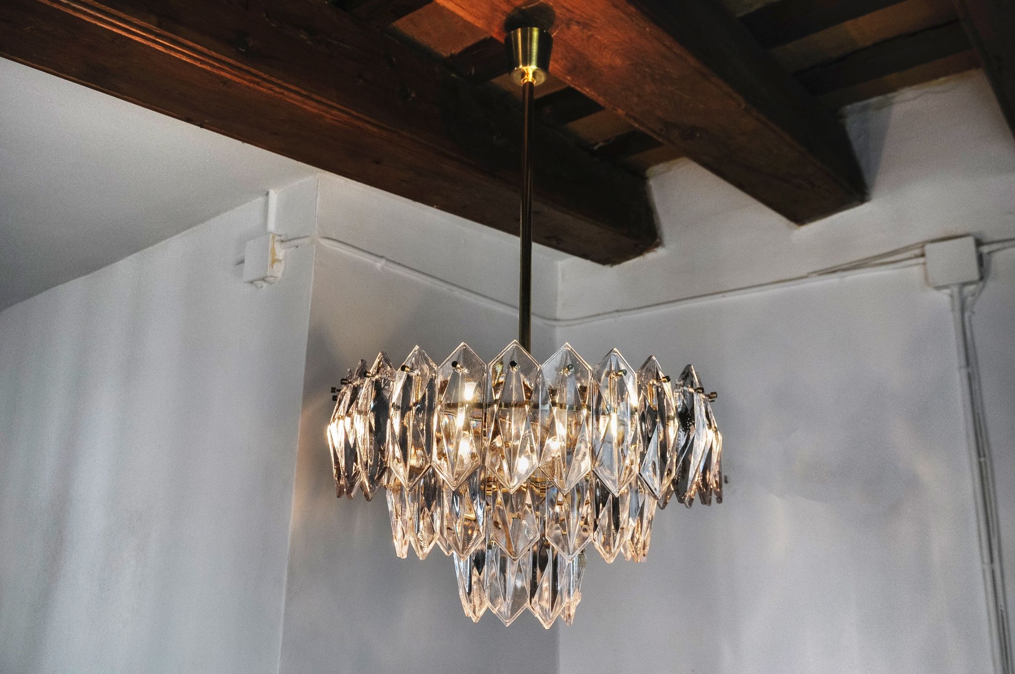 J.T Kalmar chandelier, cut glass, 3 levels, Austria 1970