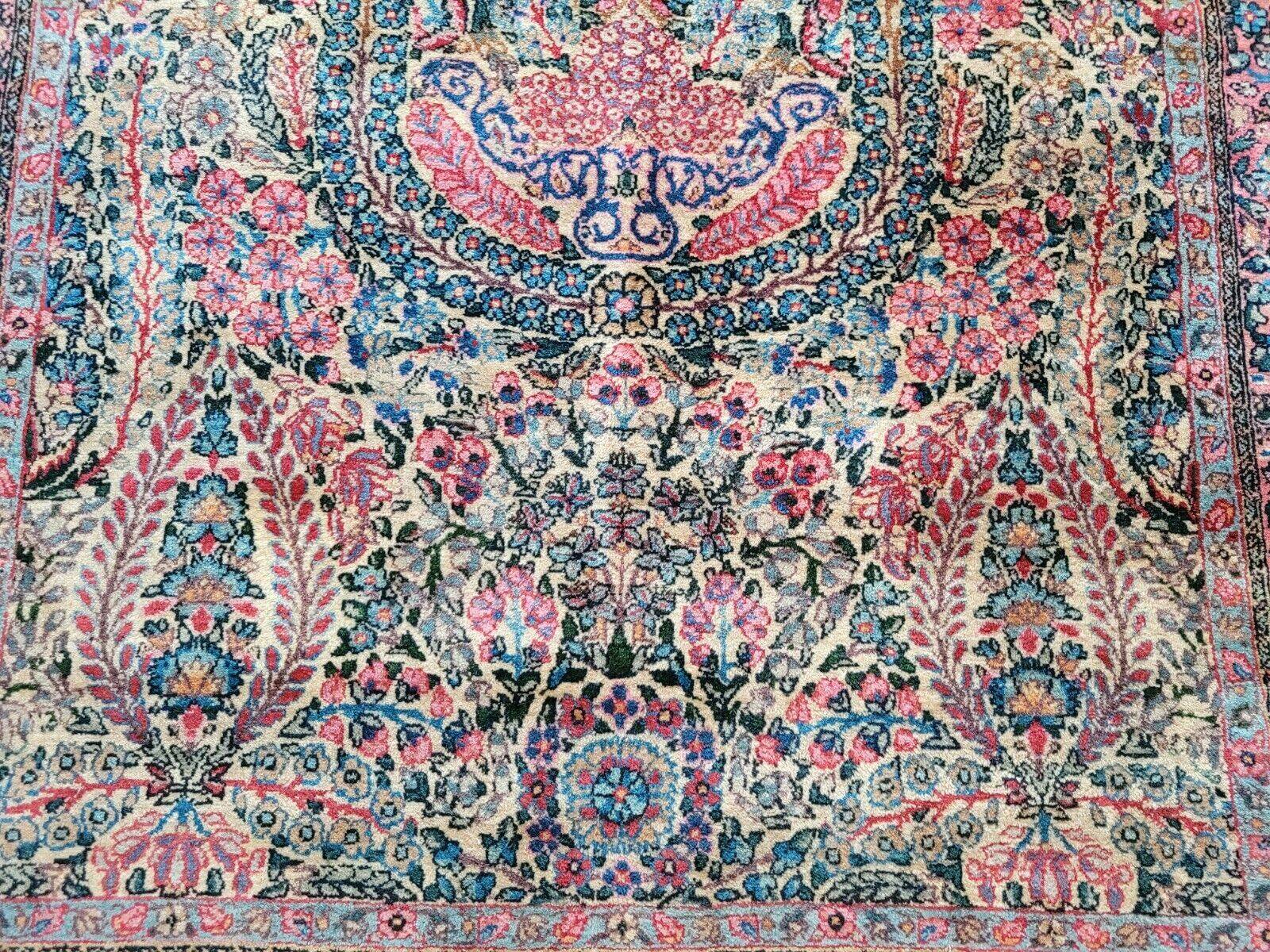 Antique Handmade Middle Eastern Kerman Rug 3.9' x 6.9' (120 cm x 211 cm), 1920s - 1L15