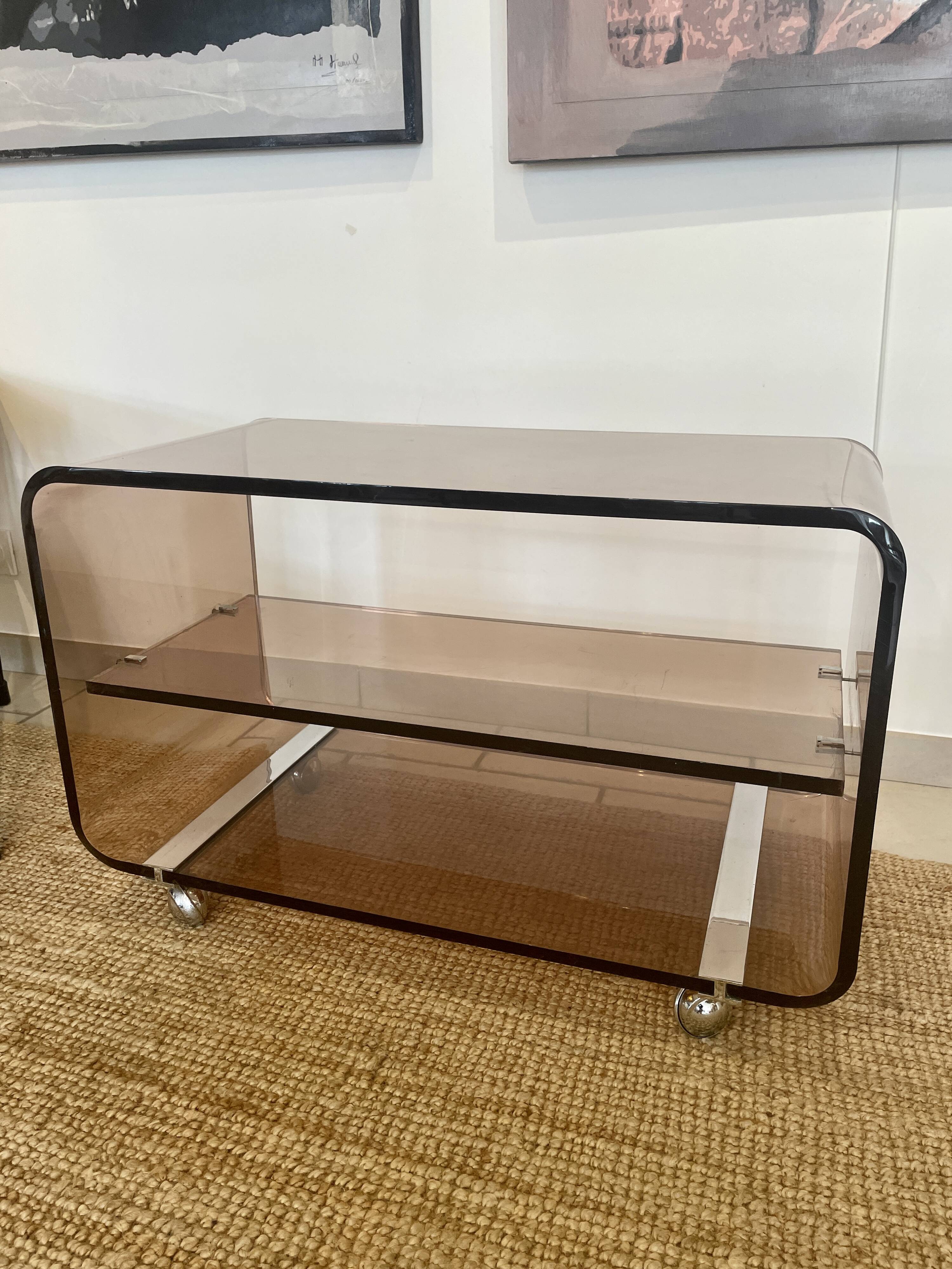 Coffee table in smoked plexiglass by Michel Dumas for Roche Bobois