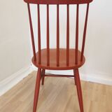 Vintage Coral Red Dining Chair: Ilmari Tapiovaara Style, Stol Kamnik 1960s