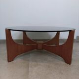 Teak round coffee table and smoked glass