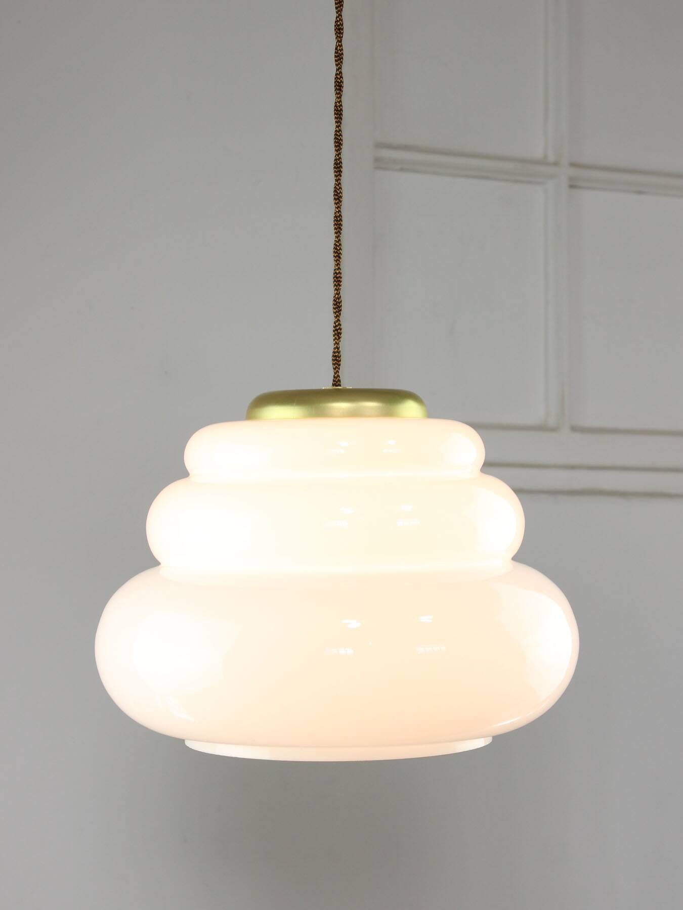 Mid-century italian brass and opaline cloud pendant lamp