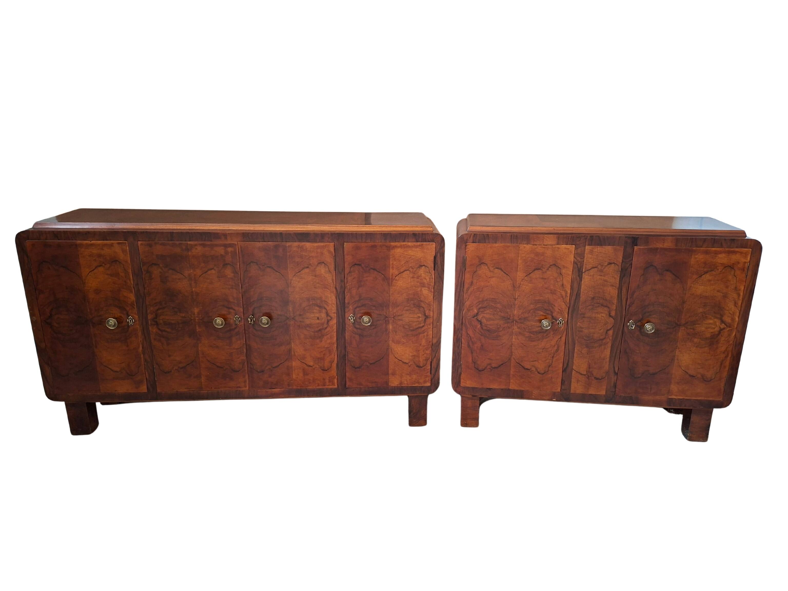 Coppia di credenze Art Deco anni '30 in radica