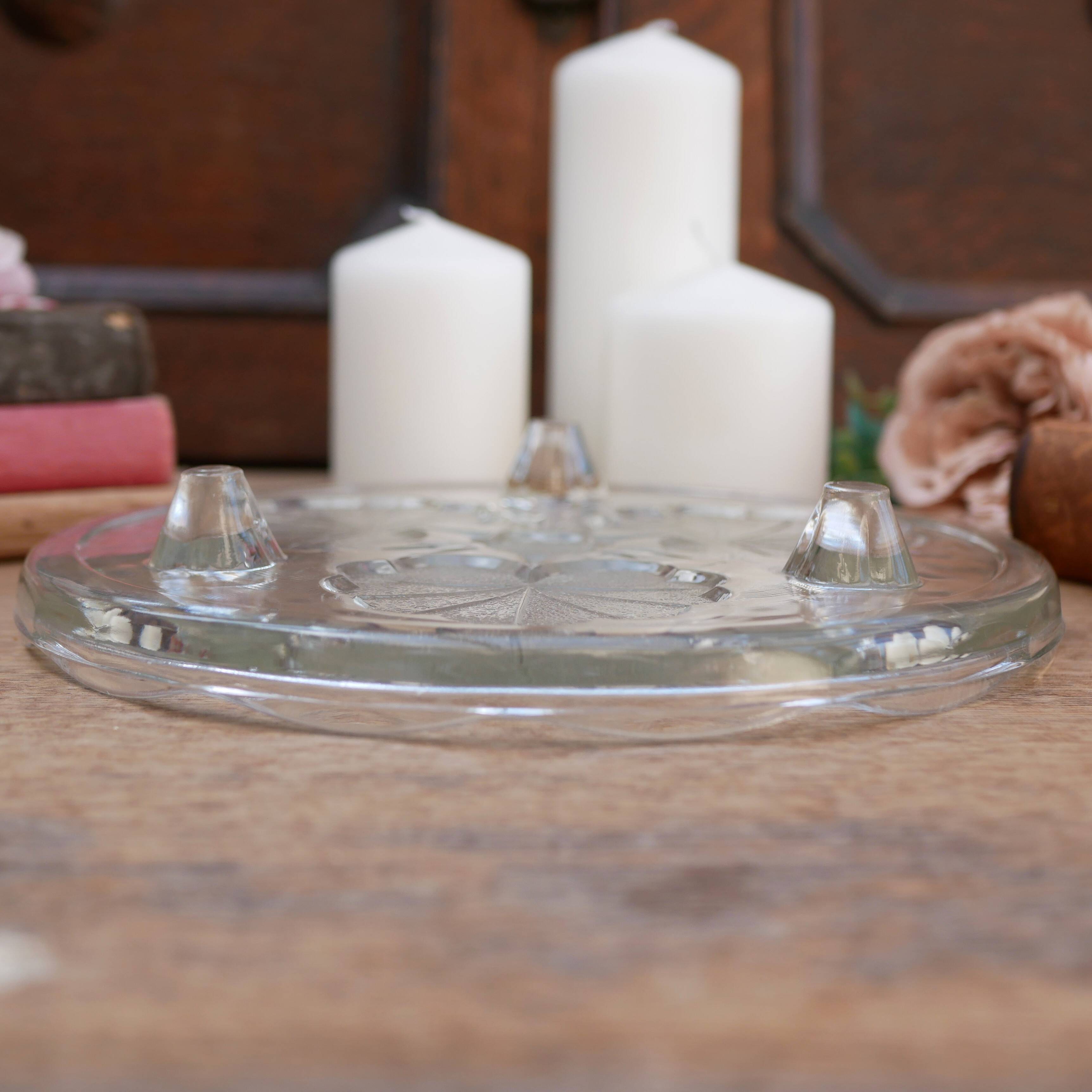 Plateau décoratif rond en verre avec motif de feuilles