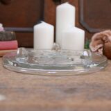 Plateau décoratif rond en verre avec motif de feuilles