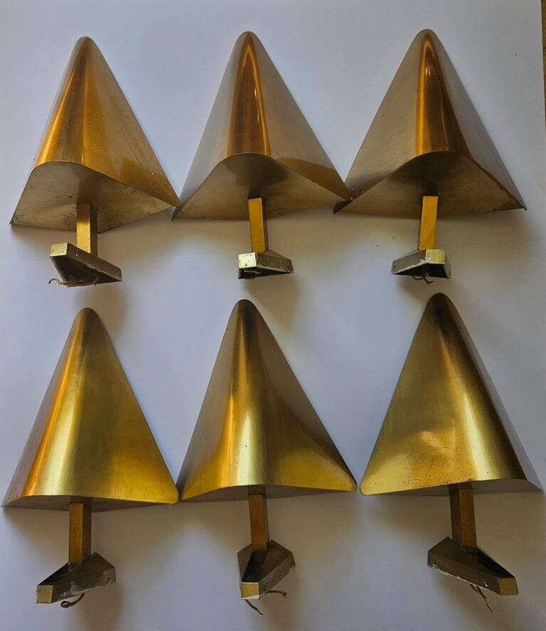 Ensemble de six lampes murales en laiton rares des années 1970, Allemagne.