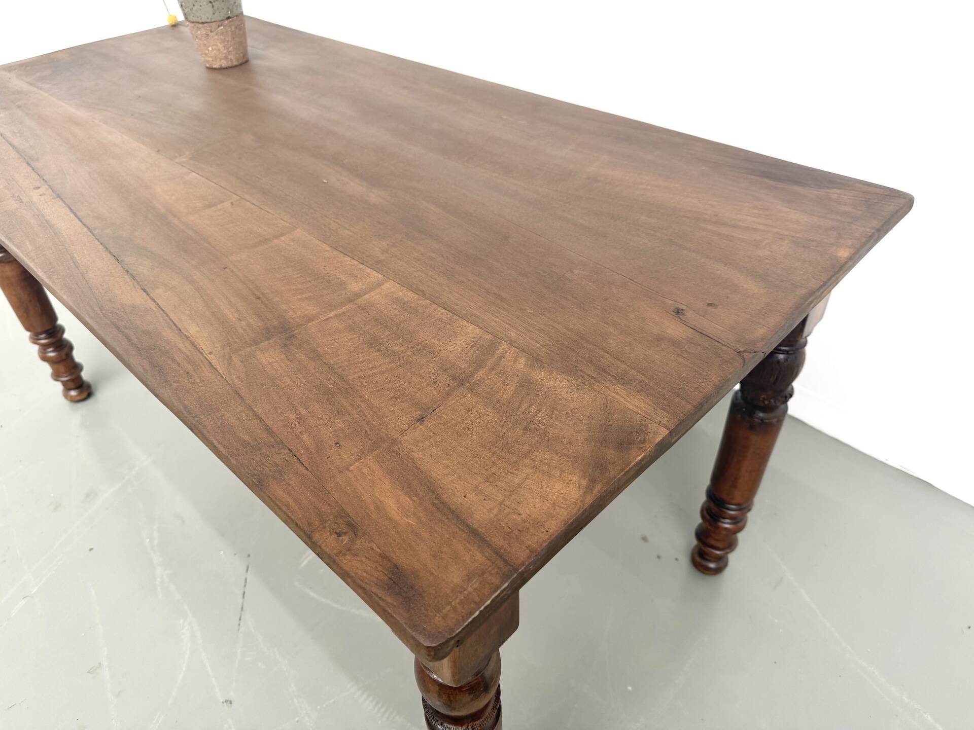 Farm table in solid cherry wood, turned legs, France, around 1900.
