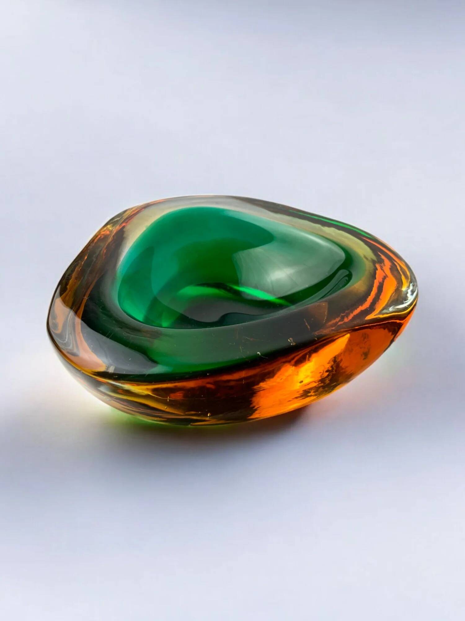 Vide poche Sommerso en verre de Murano vert et orange par Seguso, Italie, années 1970