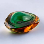 Green and orange Sommerso bowl by Seguso, Murano glass, Italy, 1970s