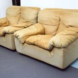 Vintage pair of leather armchairs by Ammannati and Vitelli for Brunati, Italy 1970s.