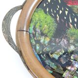 Old serving tray with mother-of-pearl leaf decor / vintage