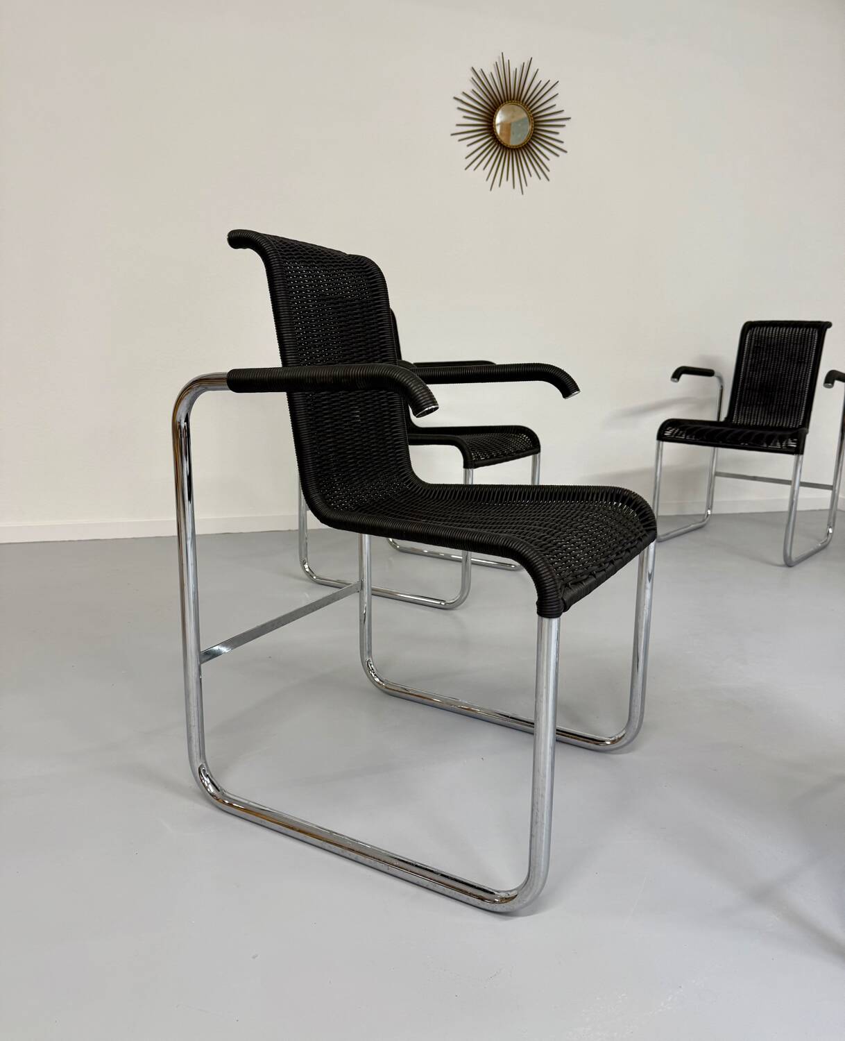6 black tubular chairs design by Axel Bruchhäuser model D20 bauhaus
