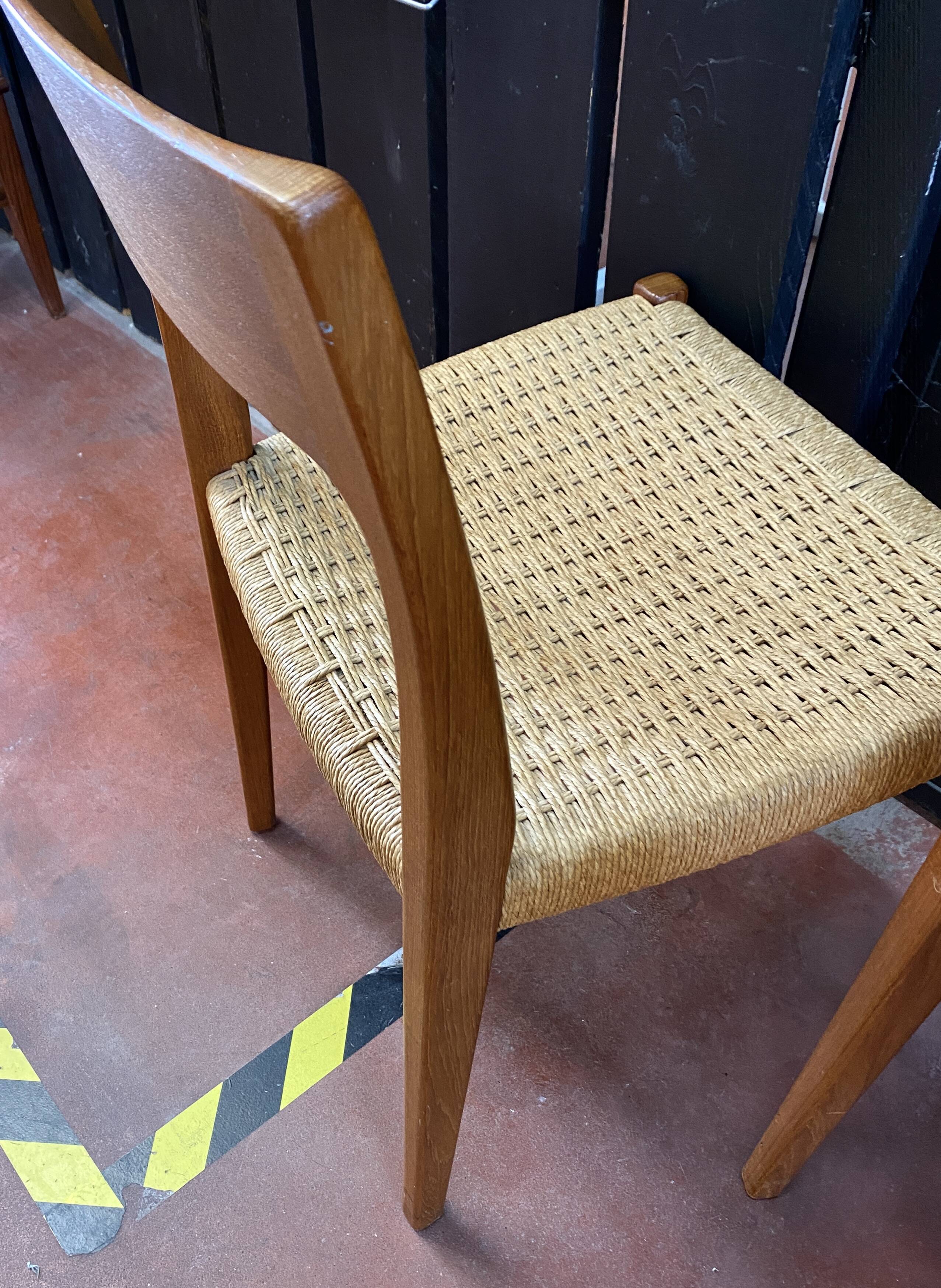 Suite Of 4 Scandinavian Teak And Rope Chairs By Svegards Markaryd