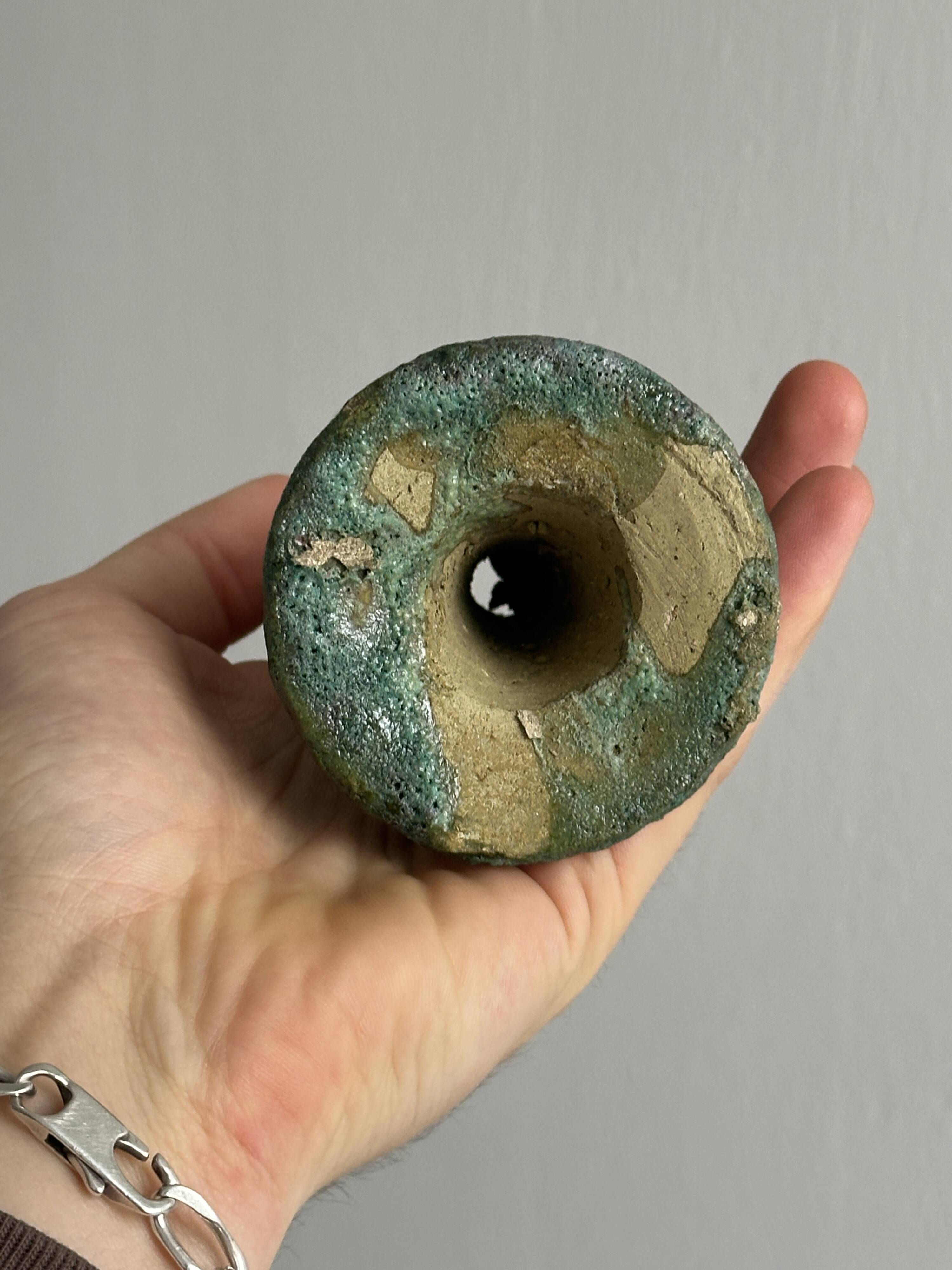 Handmade green ceramic candle holder