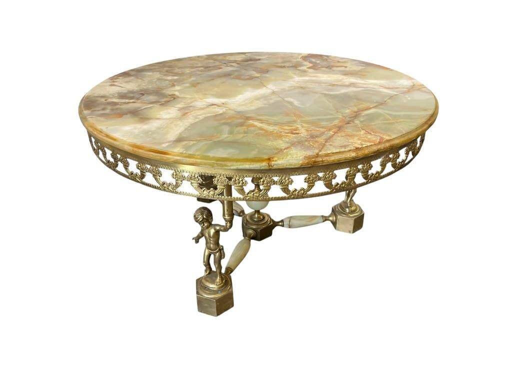 Vintage onyx coffee table with brass frame.
