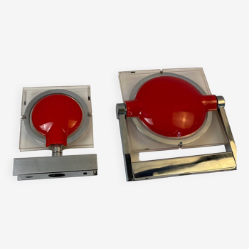 Pair of red Keplero model wall lights, design by chiaramonte