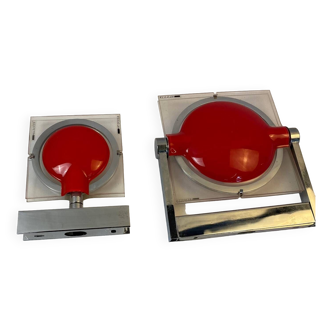 Pair of red Keplero model wall lights, design by chiaramonte