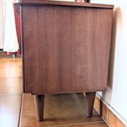 Coiffeuse vintage années 70 avec miroir triptyque & banc assorti