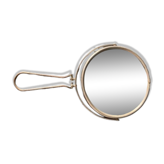 Petit miroir de barbier ancien, rond, 2 faces, 1930