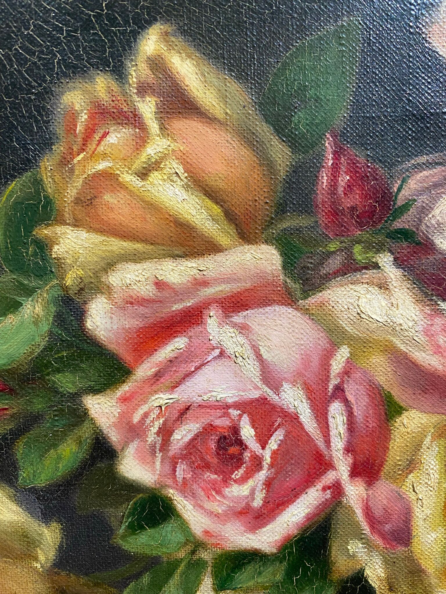 Old painting, bouquet of roses, late 19th, early 20th century