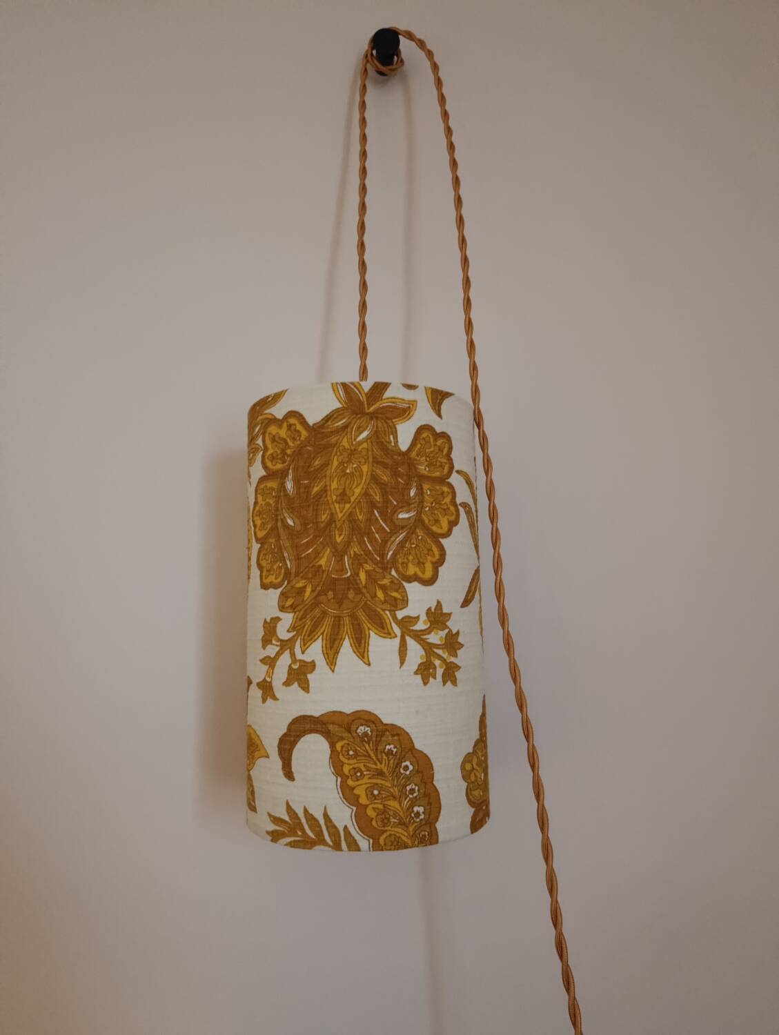 Suspension, nomadic fabric lampshade in vintage yellow floral.