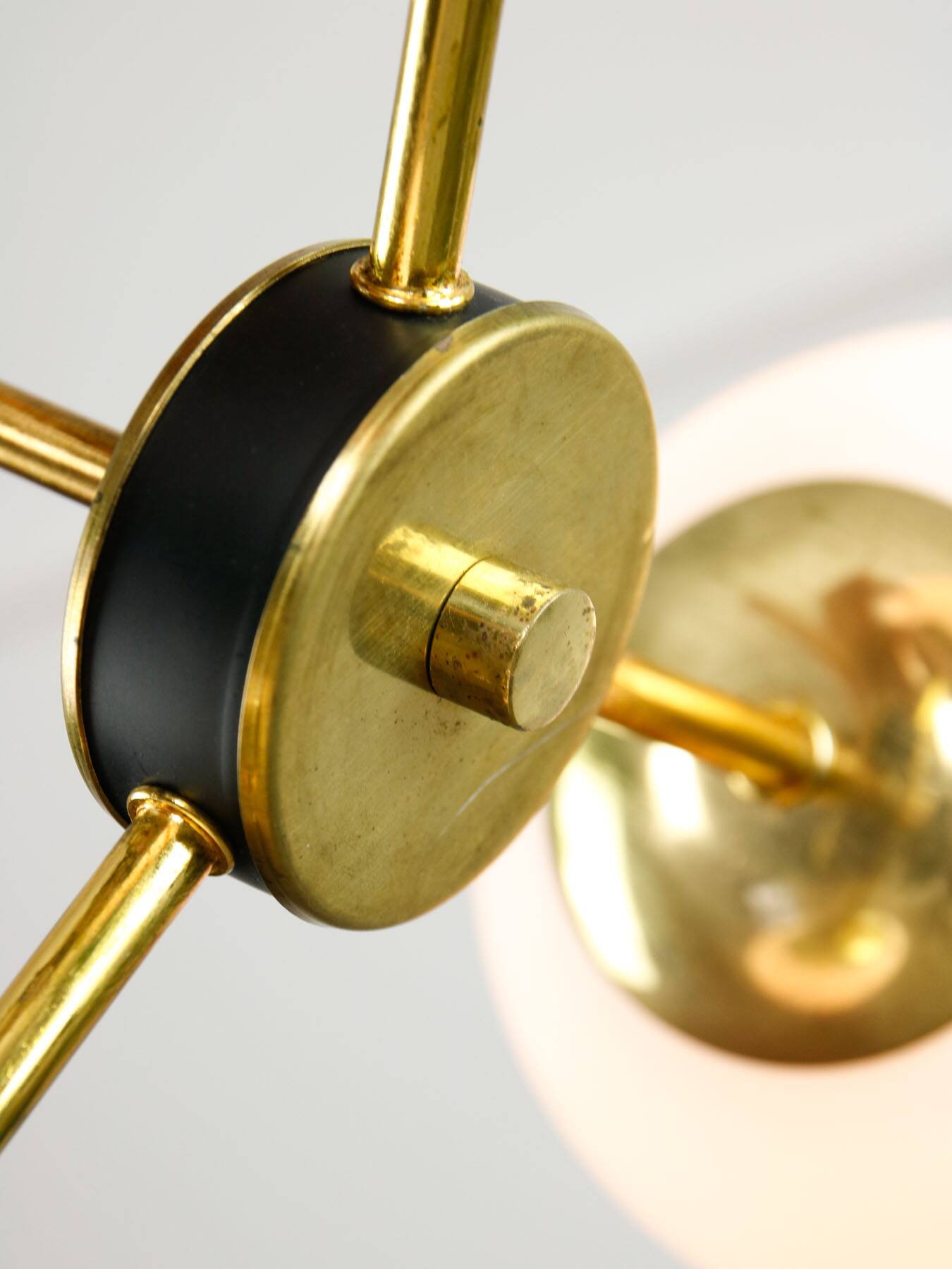 Mid-Century Modern Italian Chandelier in Brass and Opaline Glass, 1960s