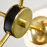 Mid-Century Modern Italian Chandelier in Brass and Opaline Glass, 1960s