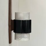 Vintage wall light, wood, black and white lacquered metal, France, 1950